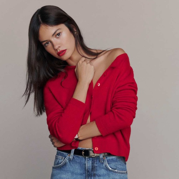 Reformation Clara Cashmere Crew Cardigan in Cherry - Picture 7 of 12